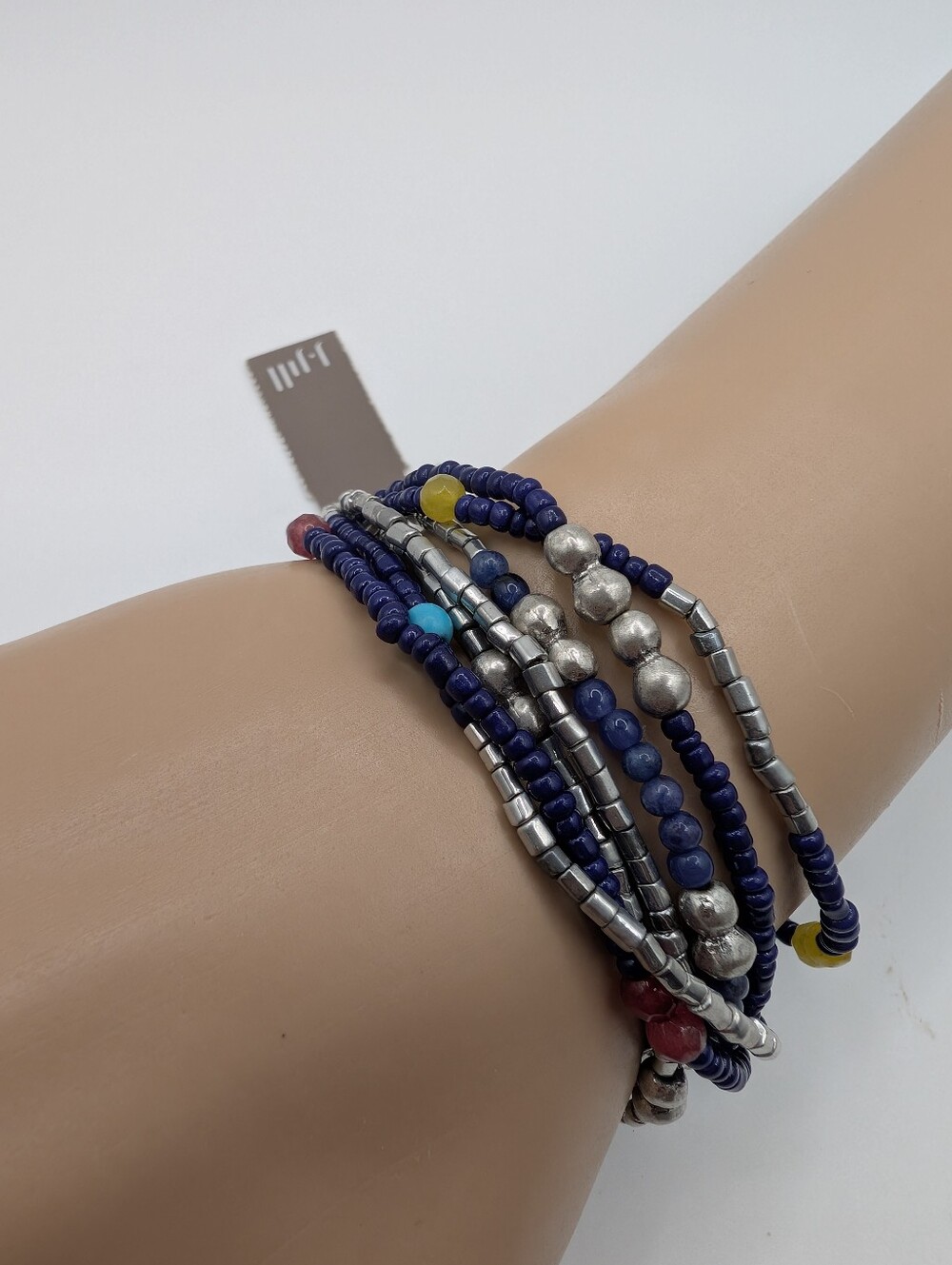 J. Jill Multi-Strand Navy and Silver Beaded Stretch Bracelet NWT $39 - Picture 6 of 7